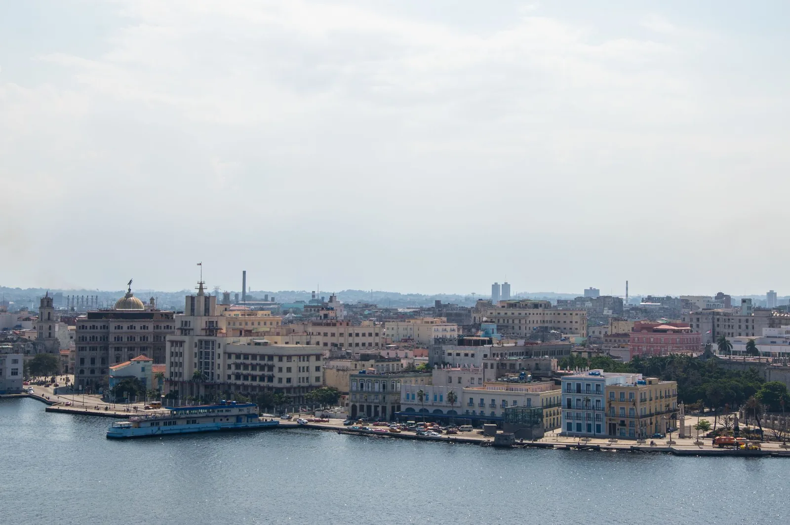 Aerial view of Havana Bay with historic buildings along the water